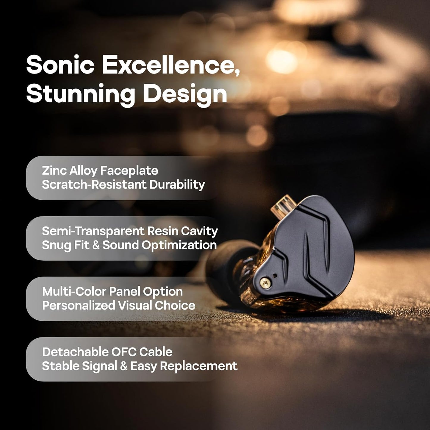 KZ ZSN Pro Dual Driver 1BA+1DD Hybrid Metal Earphones Hifi In-Ear Monitor with Detachable Recessed 2Pin Cable, Zin Alloy Panel (Without Mic, Black)